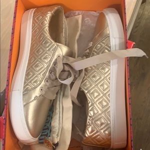 Tory Burch Marion Quilted Metallic Lace Up Sneaker